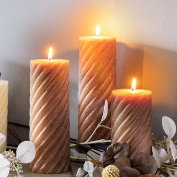 Vanilla Pillar Candle Twist Amber Medium Set of 2