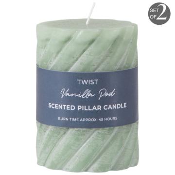 Vanilla Pillar Candle Twist Sage Small Set of 2