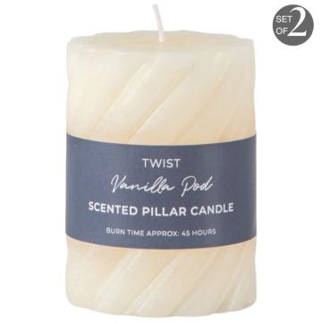 Vanilla Pillar Candle Twist Ivory Small Set of 2