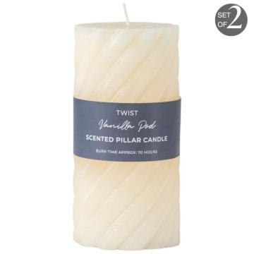 Vanilla Pillar Candle Twist Ivory Medium Set of 2
