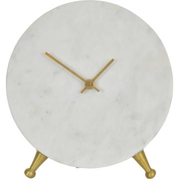 Round Marble Mantle Clock White