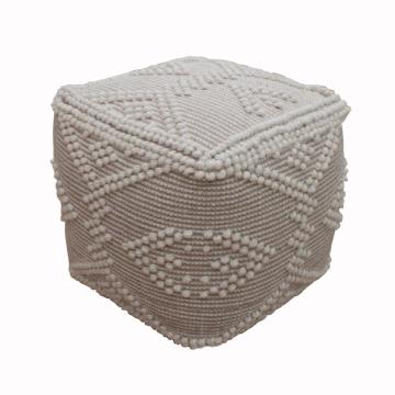 Fortain Hand Woven Wool Pouffe in Beige and Ivory