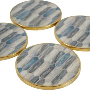 Blue Grey Mosaic Style Set of 4 Coasters