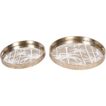 Palm Tree Set of 2 Trays Antique Gold