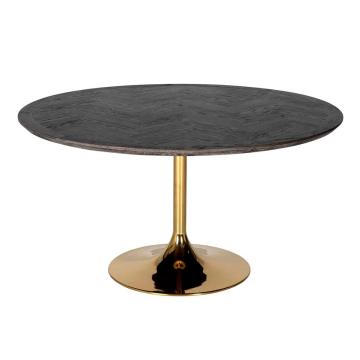 Blackbone Black Oak Round Dining Table Gold Base