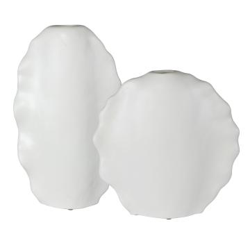 Ruffled Feathers Modern White Vases, S/2