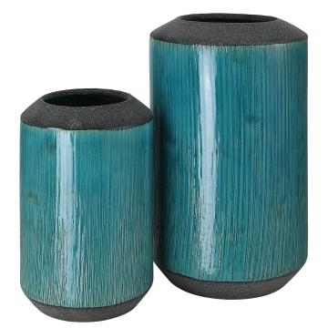  Maui Aqua Blue Vases, S/2