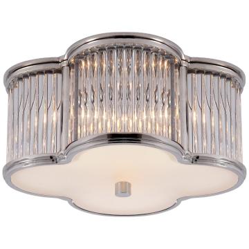 Basil Small Flush Mount in Polished Nickel and Clear Glass Rods with Frosted Glass