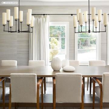 Ziyi Large Chandelier in Bronze with Linen Shades