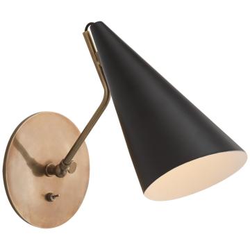 Clemente Wall Light in Hand-Rubbed Antique Brass with Black