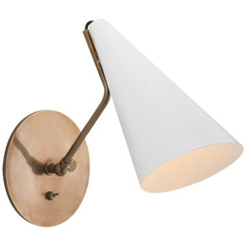 Clemente Wall Light in Hand-Rubbed Antique Brass with White Shade