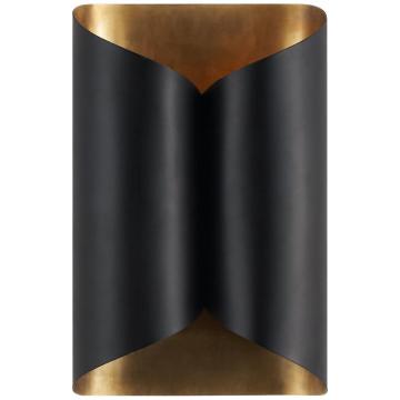 Selfoss Wall Light in Black with Hand-Rubbed Antique Brass Interior