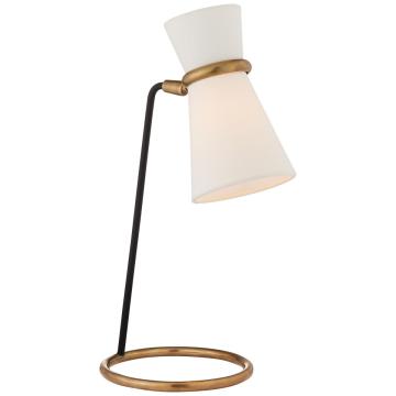 Clarkson Table Lamp in Hand-Rubbed Antique Brass and Black with Linen Shade