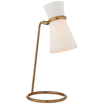Clarkson Table Lamp in Hand-Rubbed Antique Brass with Linen Shade