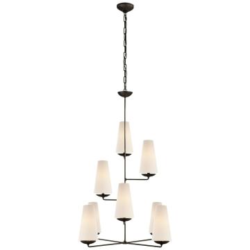 Fontaine Vertical Chandelier in Aged Iron with Linen Shades