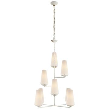 Fontaine Vertical Chandelier in Plaster with Linen Shades