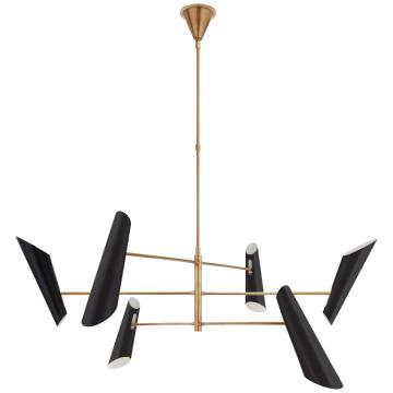Franca Large Pivoting Chandelier in Hand-Rubbed Antique Brass with Black Shades