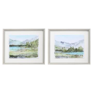  Plein Air Reservoir Watercolor Prints, S/2