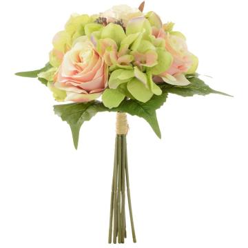 Artificial Rose/hydrangea Bouquet Pink/green Height 31cm