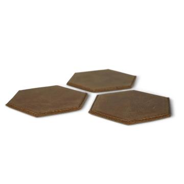 Travel Coaster Set of 3 Brown Leather