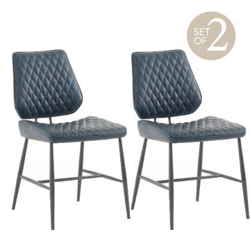 Dalton Quilted Dining Chair in Blue PU Leather Set of 2