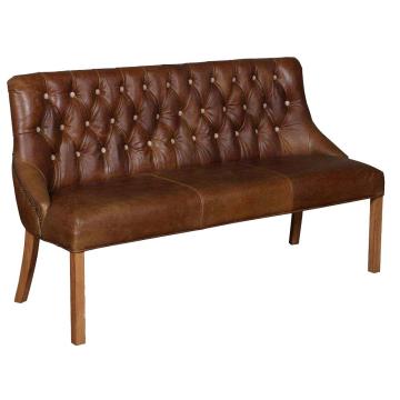 Stanton 3 Seater Chesterfield Style Dining Bench in Brown Leather