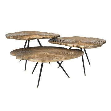 Eichholtz Coffee Table Quercus Brass Wood Effect Set of 3