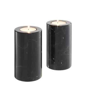 Tealight Holder Tobor M set of 2 - Black marble - H.18cm