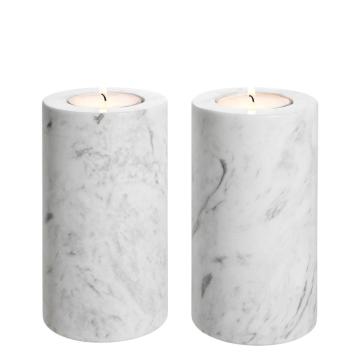 Tealight Holder Tobor M set of 2 - White marble - H.18cm