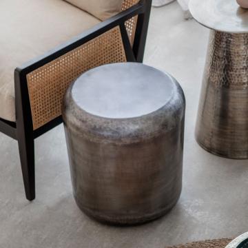 Omaha Distressed Silver Drum Side Table