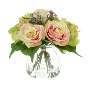 Rose & Hydrangea Green/Pink in Curve Vase