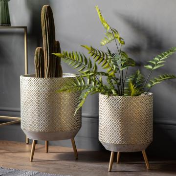 Kin Set of 2 White & Gold Plant Stand 
