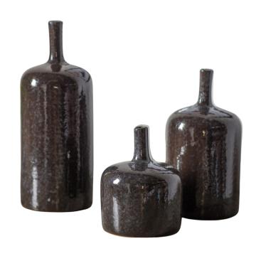 Nagao Contemporary Set of 3 Dark Grey Vases