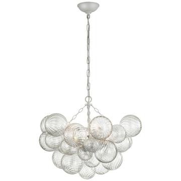 Talia Medium Chandelier in Plaster White and Clear Swirled Glass