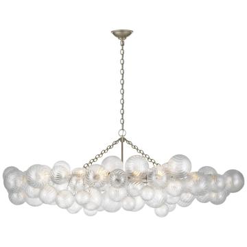 Talia Large Linear Chandelier in Burnished Silver Leaf with Clear Swirled Glass