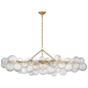 Talia Large Linear Chandelier in Gild with Clear Swirled Glass