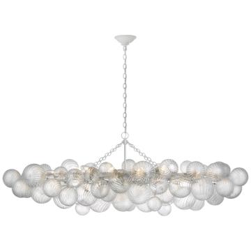 Talia Large Linear Chandelier in Plaster White with Clear Swirled Glass