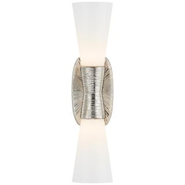 Utopia Small Double Bath Sconce in Polished Nickel with White Glass