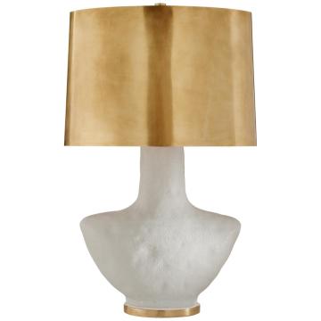 Armato Small Table Lamp in Porous White Ceramic with Oval Antique-Burnished Brass Shade