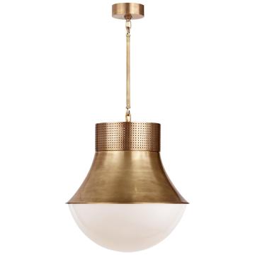 Precision Large Pendant in Antique-Burnished Brass with White Glass