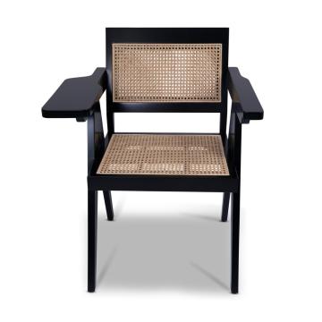 Mid-Century Black Rattan Armchair