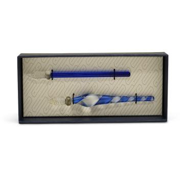Traditional Dip Calligraphy Double Pen Set - Blue Glass