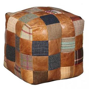 Patchwork Bean Bag in Leather & Wool
