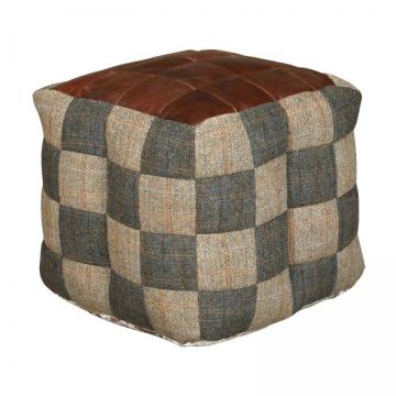 Patchwork Bean Bag - Leather Top Mixed Wool & Fabric