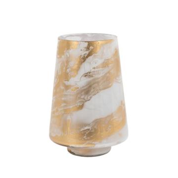 Marble Swirl Hurricane Medium Gold Candle Holder