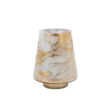Marble Swirl Hurricane Small Gold Candle Holder