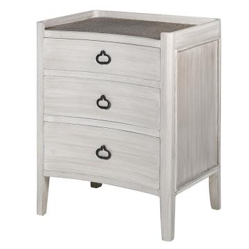 Pavilion Chic Bedside Table with Drawers Nordic Gustavian White Washed