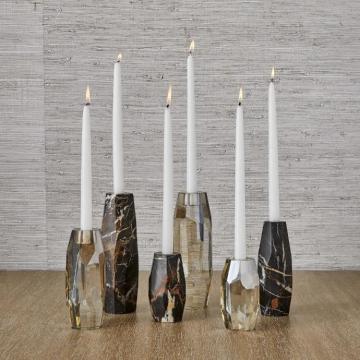 Multifaceted Taper Candleholders - Marble, Set of 3
