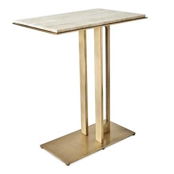 Cantilever Accent Table - Travertine & Brass
