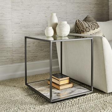 Floating Plane End Table - Travertine/Bronze